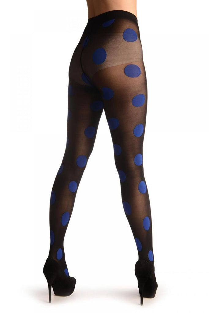 Liss Kiss Blue Extra Large Polka Dot On Black - Tights