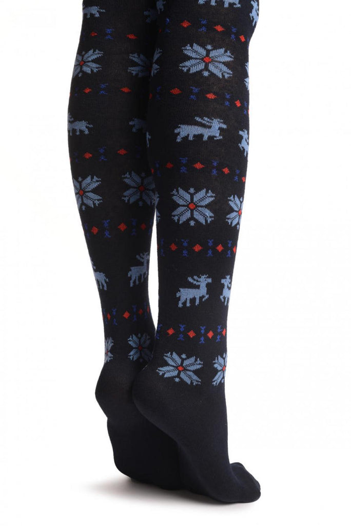 Liss Kiss Blue Fairisle & Reindeers On Dark Blue - Over The Knee Socks
