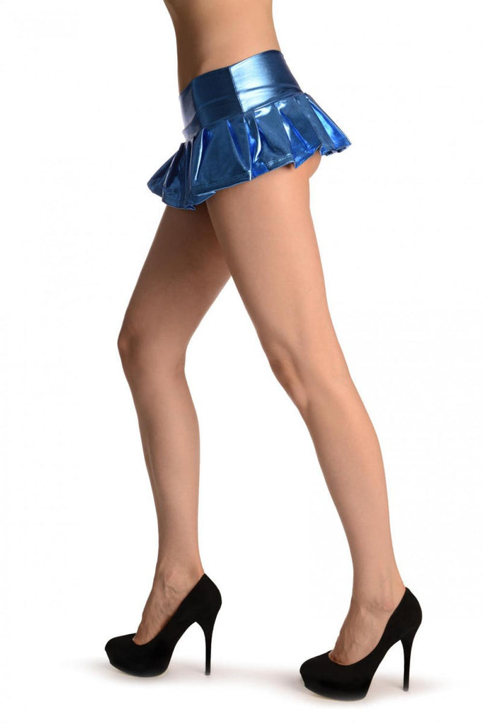 Liss Kiss Blue Faux Leather Pleated Mini Skirt - Skirt