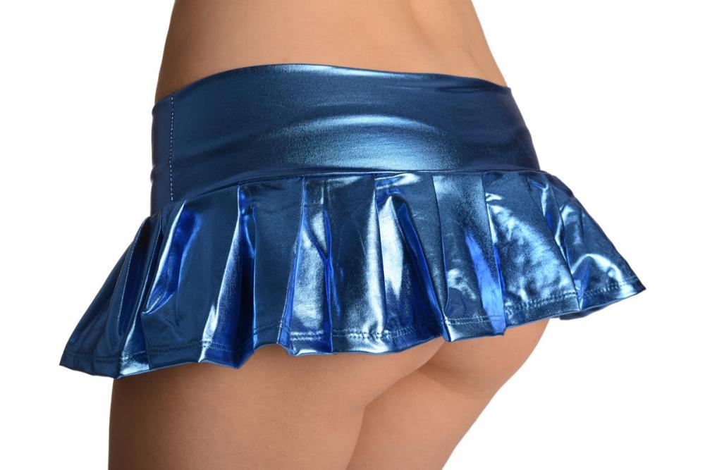 Liss Kiss Blue Faux Leather Pleated Mini Skirt - Skirt