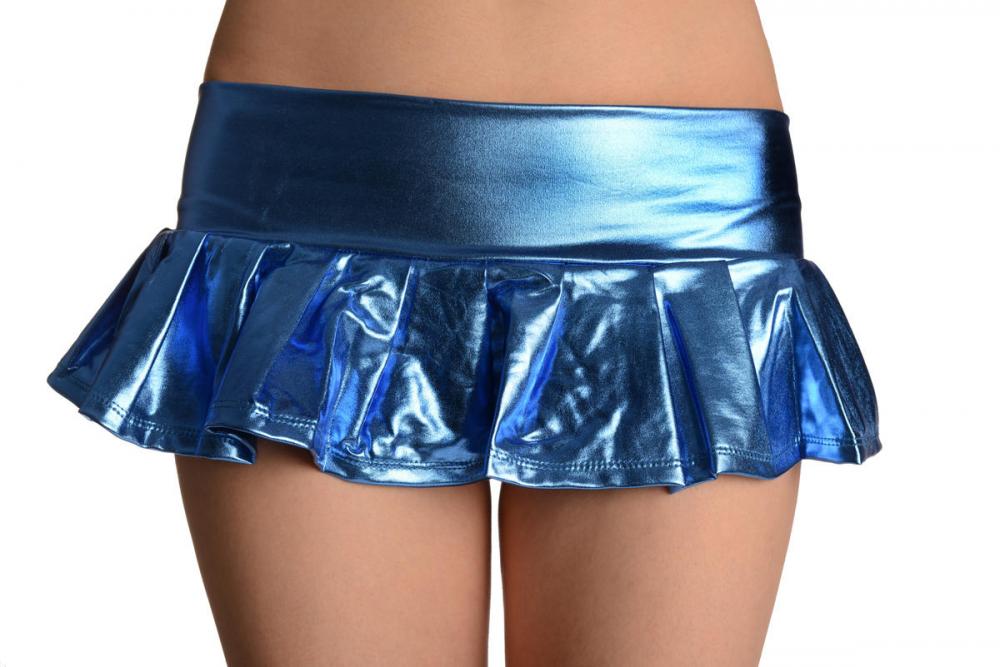 liss kiss Blue Faux Leather Pleated Mini Skirt - Skirt