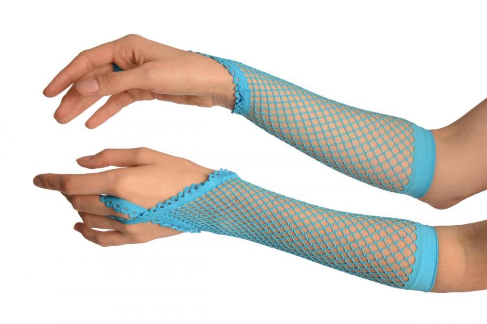 liss kiss Blue Finger Loop Fishnet Party Gloves - Gloves