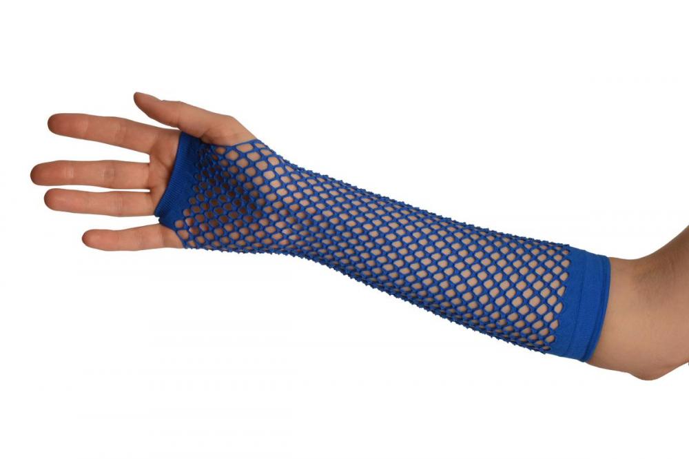 Liss Kiss Blue Fishnet Mesh Net Fingerless Party Gloves - Gloves