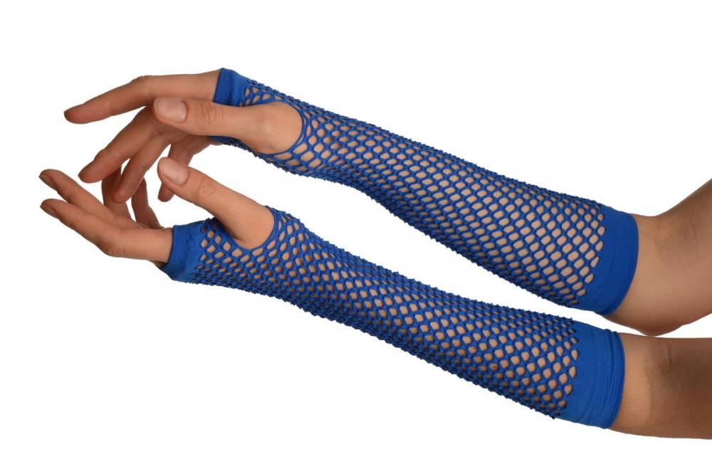 liss kiss Blue Fishnet Mesh Net Fingerless Party Gloves - Gloves