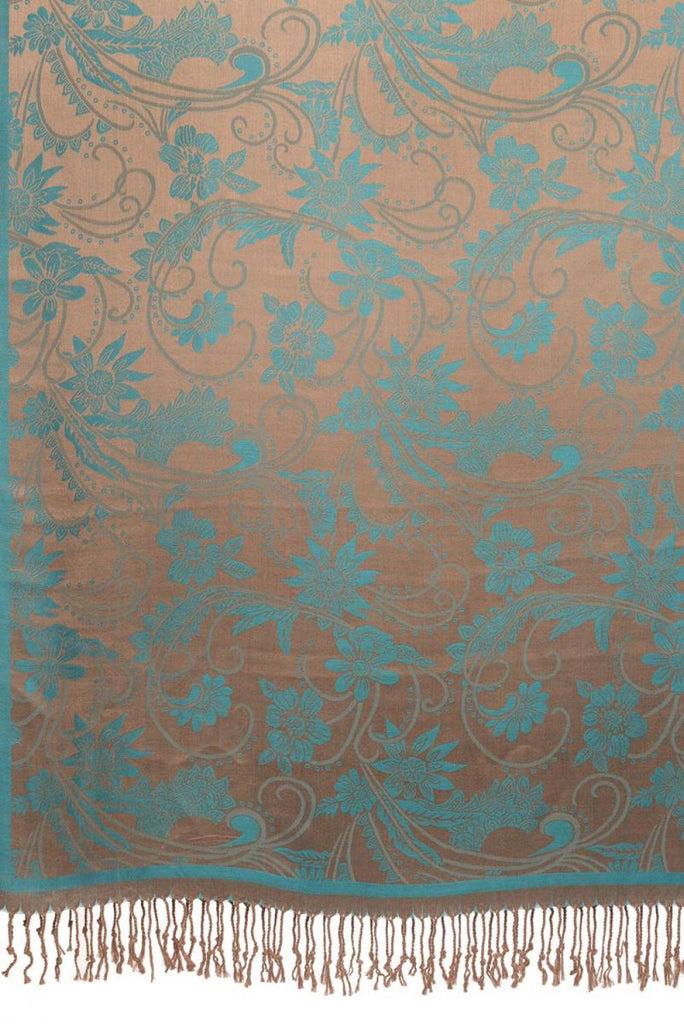 Liss Kiss Blue Garden Flowers On Grey Pashmina With Tassels - Scarf