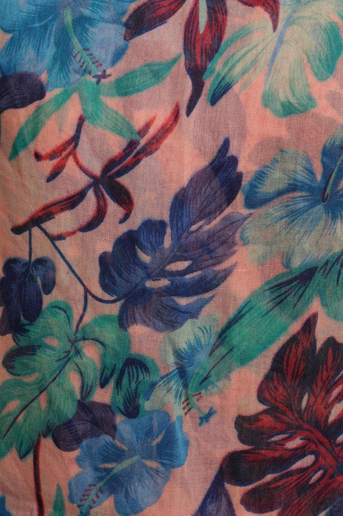 Liss Kiss Blue & Green Palm Leaves On Light Pink Unisex Scarf & Beach Sarong - Scarf