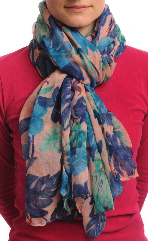 Liss Kiss Blue & Green Palm Leaves On Light Pink Unisex Scarf & Beach Sarong - Scarf