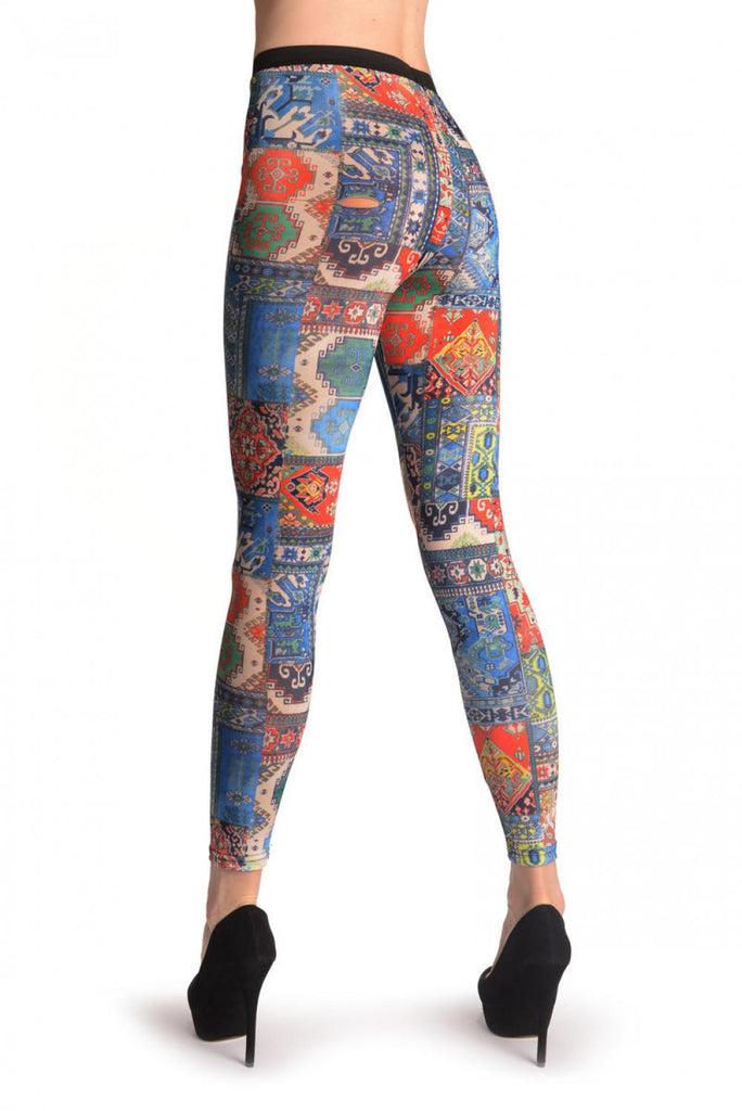 Liss Kiss Blue Green & Terracotta Aztec Panels - Leggings
