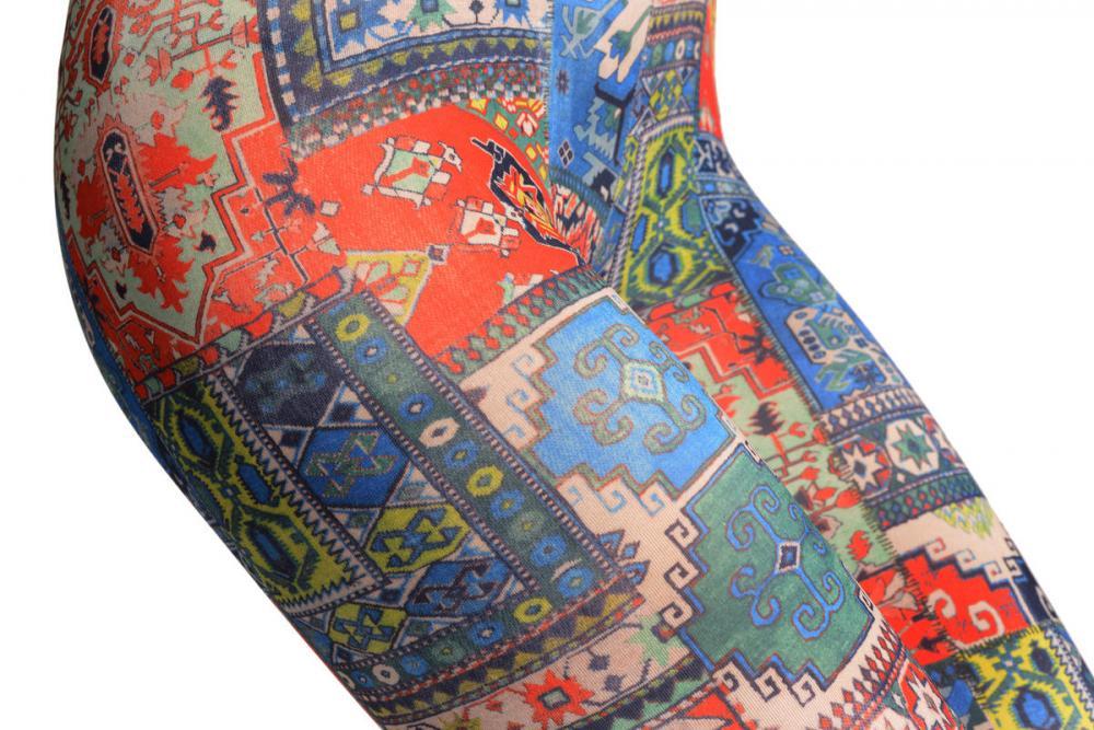 Liss Kiss Blue Green & Terracotta Aztec Panels - Leggings