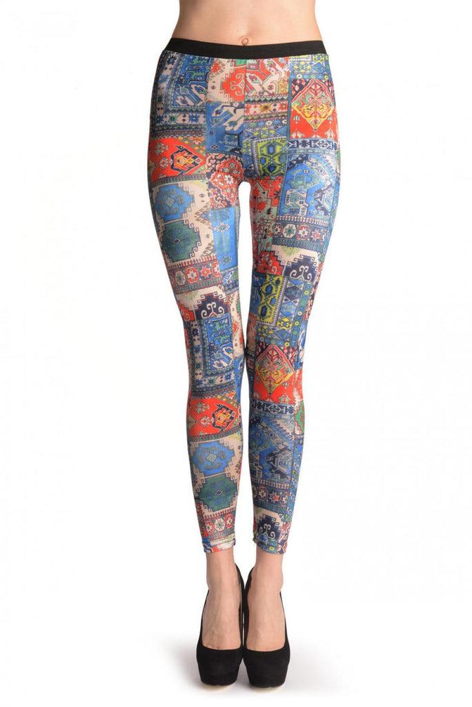 liss kiss Blue Green & Terracotta Aztec Panels - Leggings