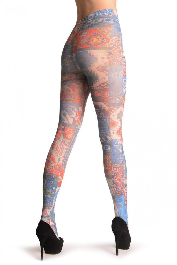 Liss Kiss Blue Green & Terracotta Aztec Panels - Tights