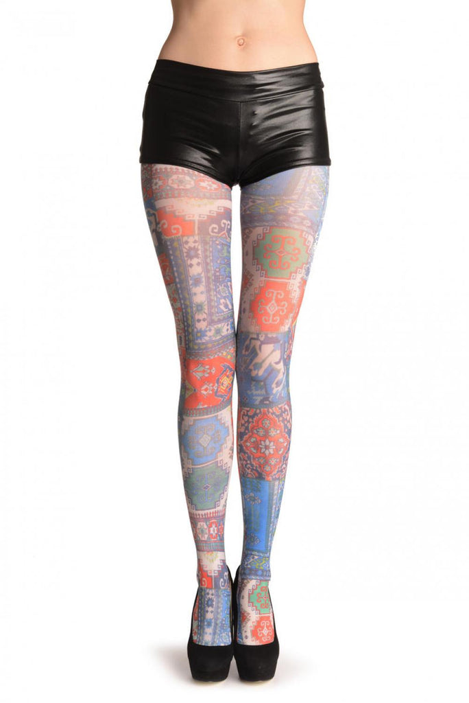 liss kiss Blue Green & Terracotta Aztec Panels - Tights