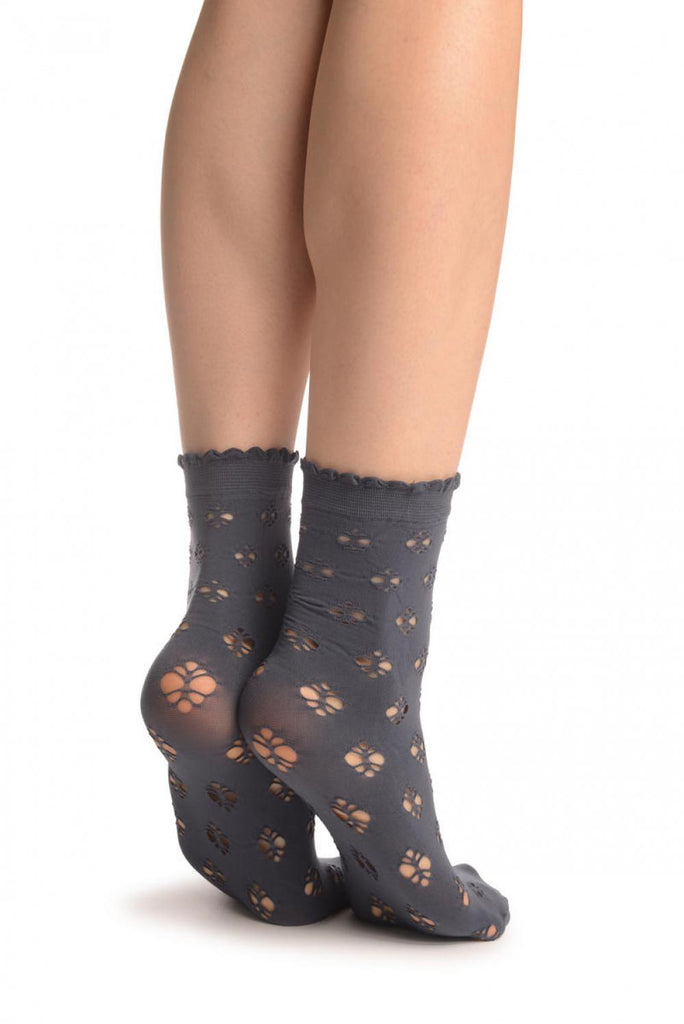 Liss Kiss Blue Jeans Viola Lace Ankle High Socks - Socks