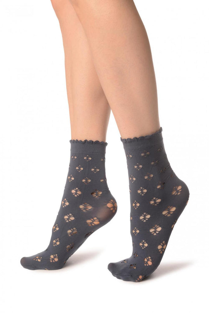 Liss Kiss Blue Jeans Viola Lace Ankle High Socks - Socks