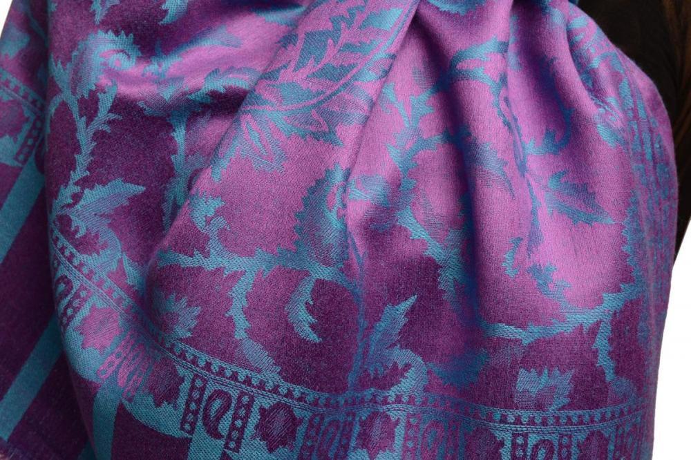 Liss Kiss Blue Large Paisley On Purple Pashmina Feel - Scarf
