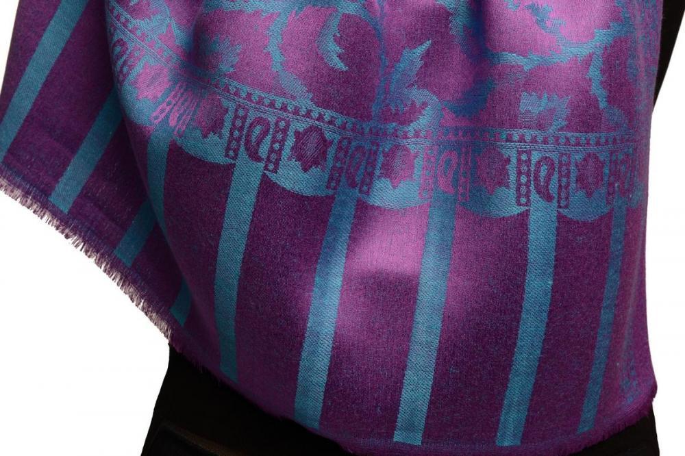 Liss Kiss Blue Large Paisley On Purple Pashmina Feel - Scarf