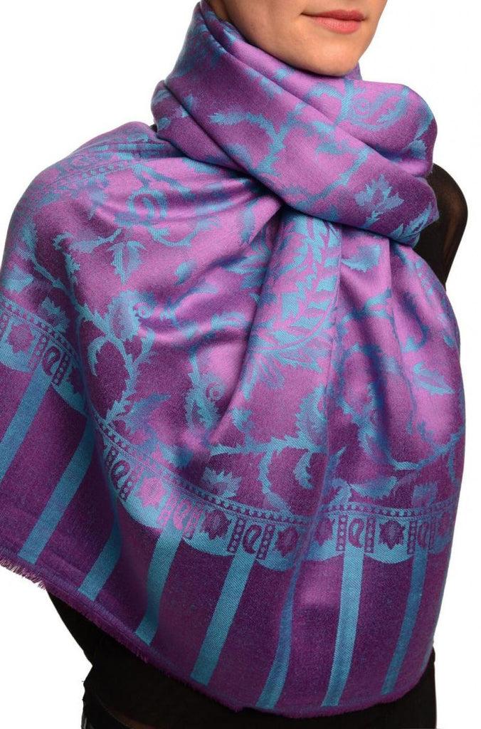 Liss Kiss Blue Large Paisley On Purple Pashmina Feel - Scarf