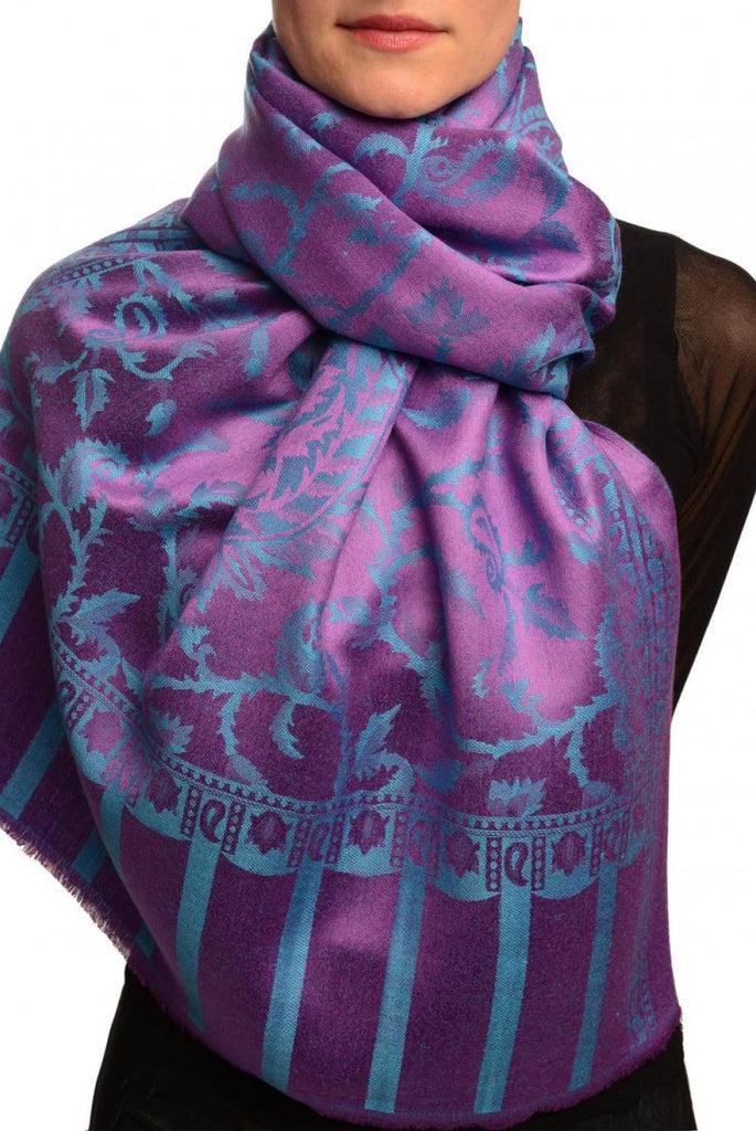 liss kiss Blue Large Paisley On Purple Pashmina Feel - Scarf