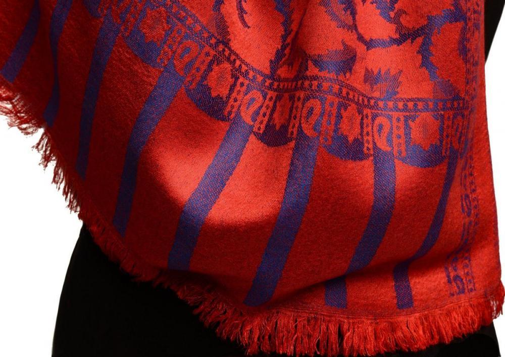 Liss Kiss Blue Large Paisley On Red Pashmina Feel - Scarf