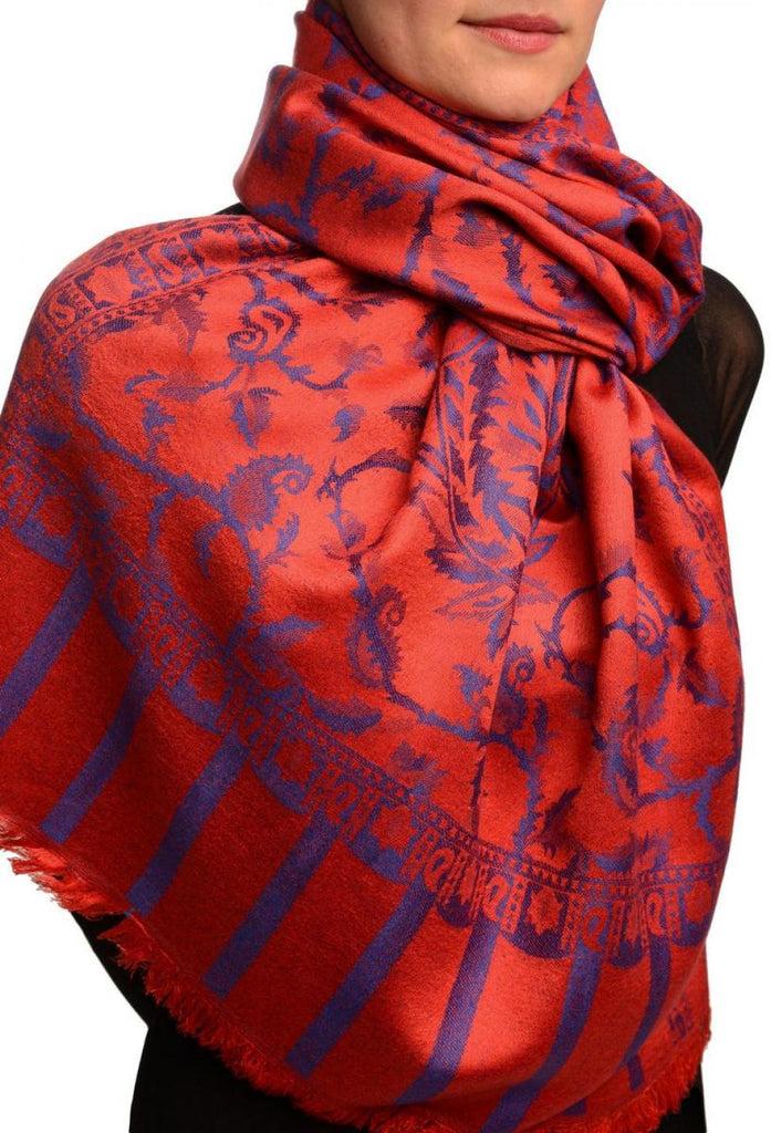 Liss Kiss Blue Large Paisley On Red Pashmina Feel - Scarf