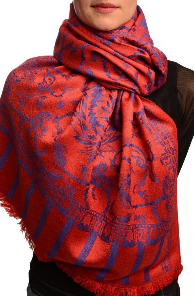 liss kiss Blue Large Paisley On Red Pashmina Feel - Scarf