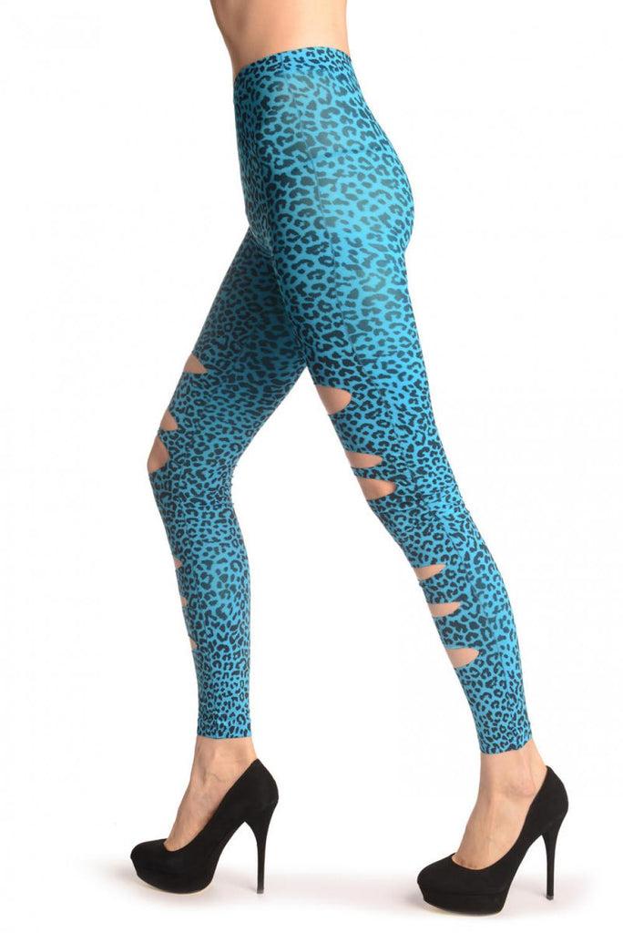 Liss Kiss Blue Leopard Ripped Footless - Tights Footless