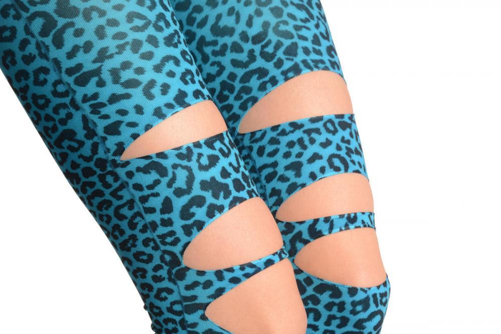Liss Kiss Blue Leopard Ripped Footless - Tights Footless