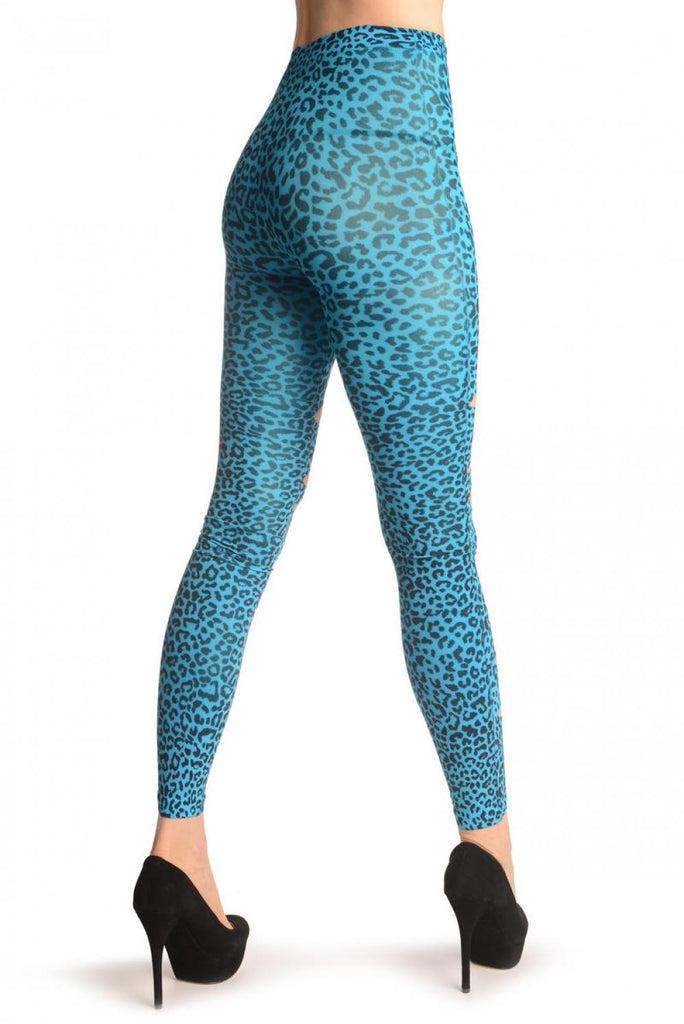 Liss Kiss Blue Leopard Ripped Footless - Tights Footless