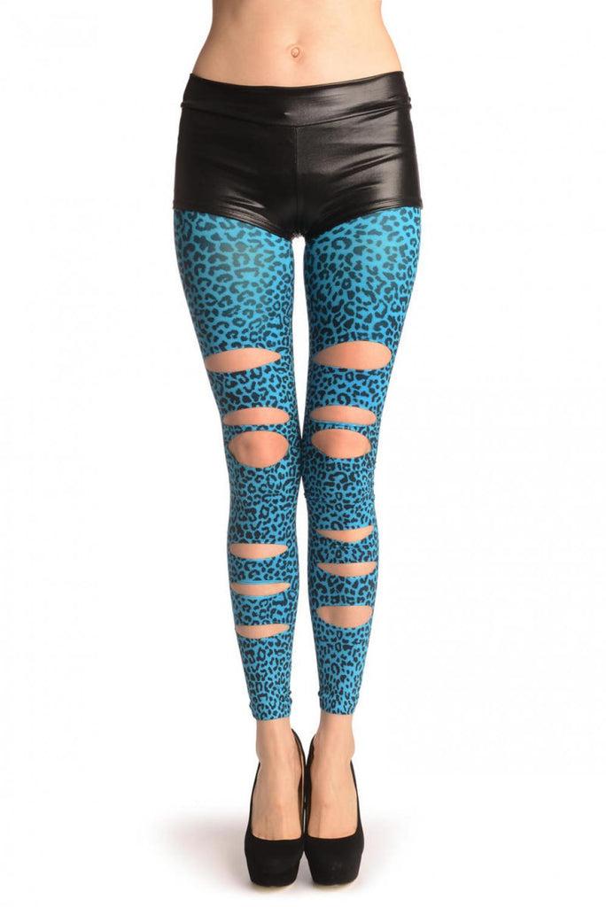 liss kiss Blue Leopard Ripped Footless - Tights Footless