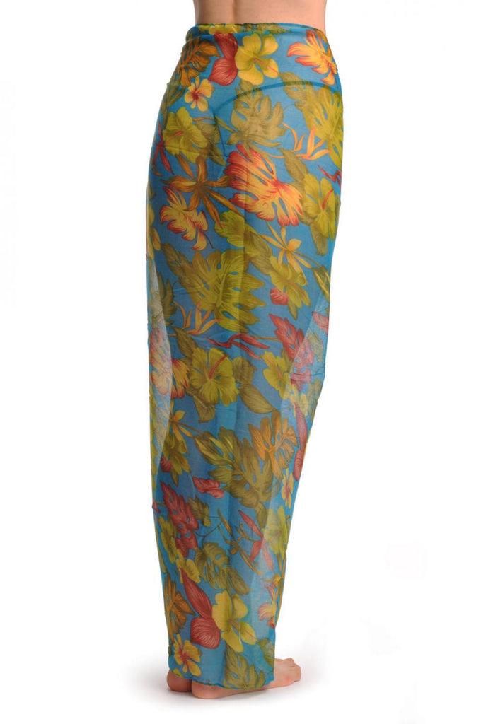 Liss Kiss Blue & Olive Green Palm Leaves On Azure Blue Unisex Scarf & Beach Sarong - Scarf