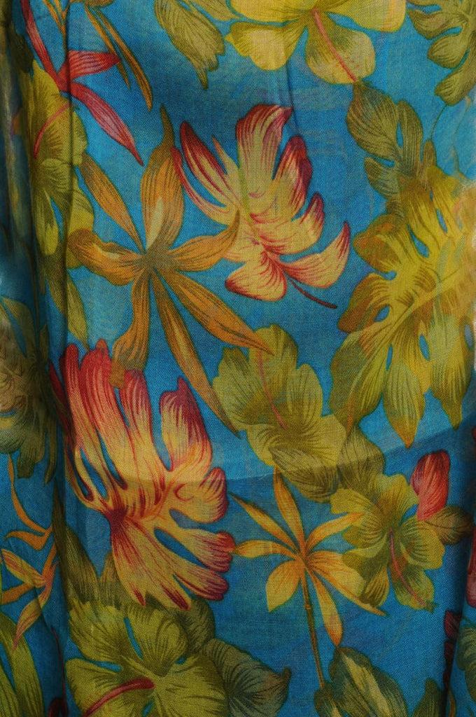 Liss Kiss Blue & Olive Green Palm Leaves On Azure Blue Unisex Scarf & Beach Sarong - Scarf