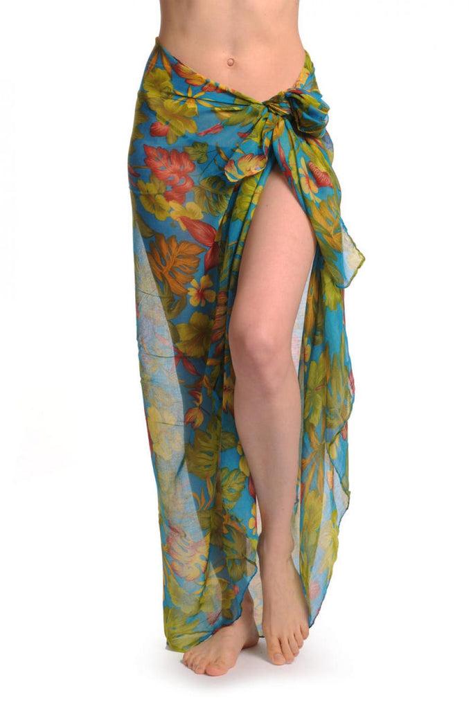 liss kiss Blue & Olive Green Palm Leaves On Azure Blue Unisex Scarf & Beach Sarong - Scarf
