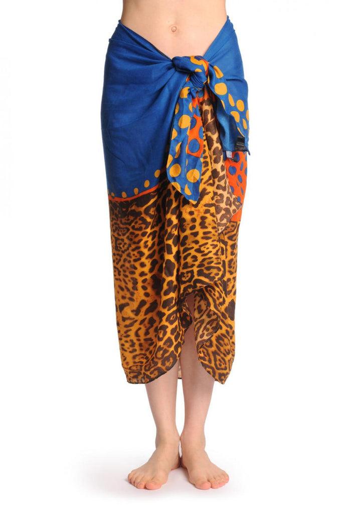 Liss Kiss Blue Orange & Leopard With Blue Polka Dots Unisex Scarf & Beach Sarong - Scarf