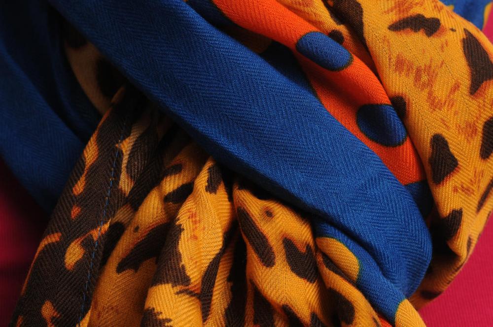 Liss Kiss Blue Orange & Leopard With Blue Polka Dots Unisex Scarf & Beach Sarong - Scarf