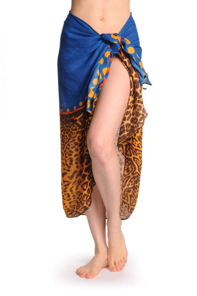 Liss Kiss Blue Orange & Leopard With Blue Polka Dots Unisex Scarf & Beach Sarong - Scarf