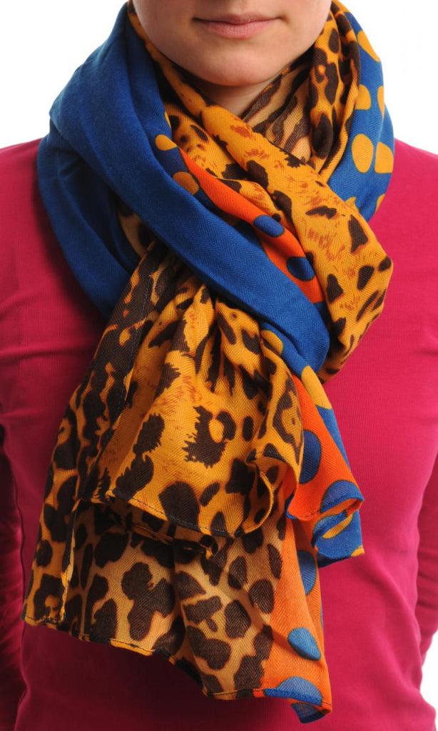 liss kiss Blue Orange & Leopard With Blue Polka Dots Unisex Scarf & Beach Sarong - Scarf