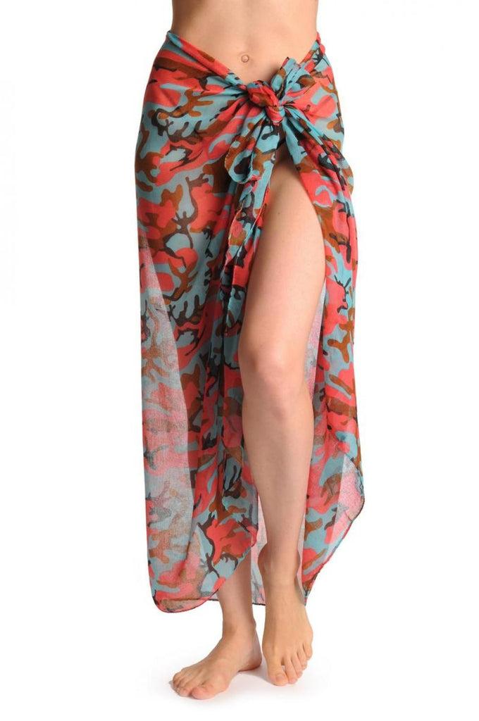 Liss Kiss Blue Pink & Brown Camouflage Unisex Scarf & Beach Sarong - Scarf