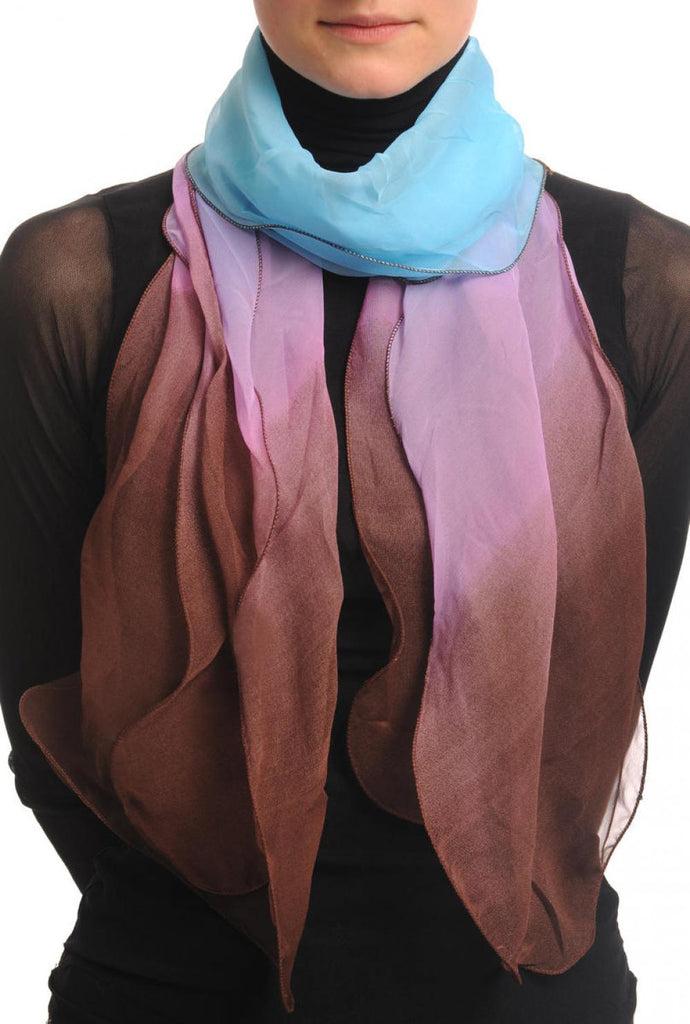 Liss Kiss Blue Pink & Brown Double Layered Chiffon Ombre - Scarf