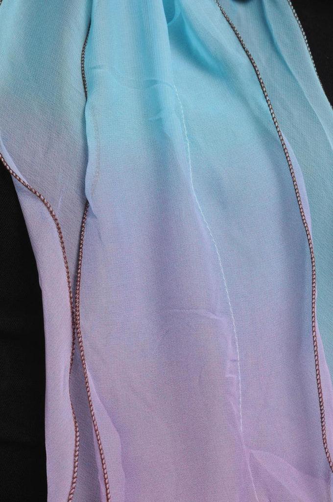Liss Kiss Blue Pink & Brown Double Layered Chiffon Ombre - Scarf