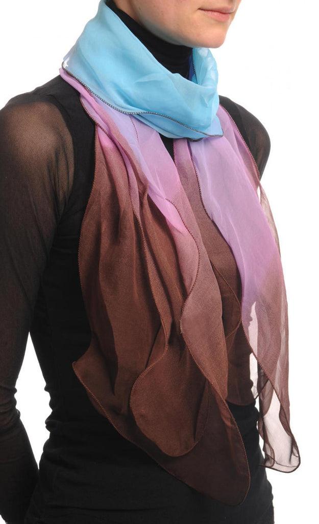 Liss Kiss Blue Pink & Brown Double Layered Chiffon Ombre - Scarf