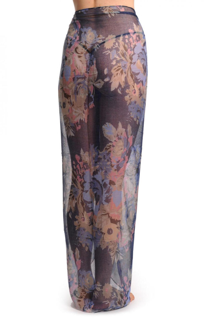 Liss Kiss Blue & Pink Vintage Flowers On Navy Blue Unisex Scarf & Beach Sarong - Scarf
