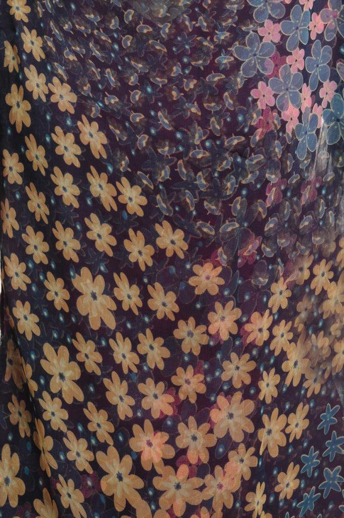 Liss Kiss Blue Pink & Yellow Small Flowers On Navy Blue - Scarf