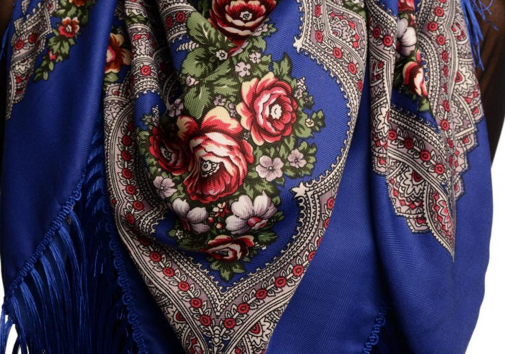Liss Kiss Blue "Plyaski" Slavonic Russian Folk Style Shawl - Scarf