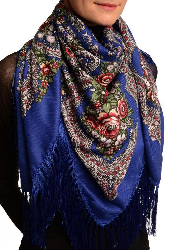 Liss Kiss Blue "Plyaski" Slavonic Russian Folk Style Shawl - Scarf