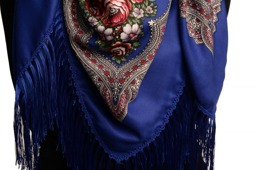 Liss Kiss Blue "Plyaski" Slavonic Russian Folk Style Shawl - Scarf