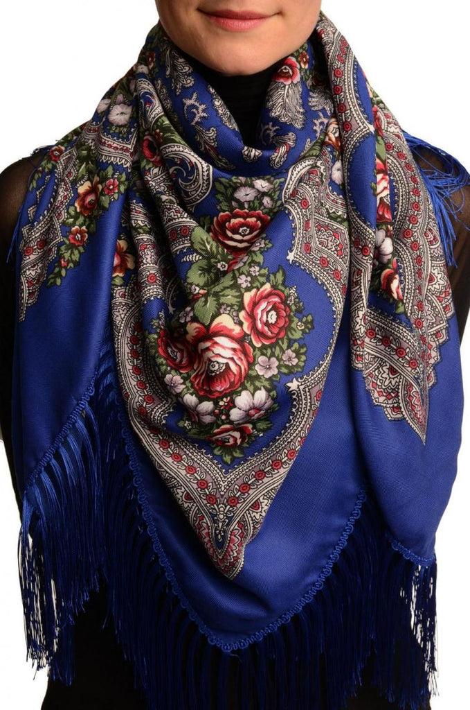 liss kiss Blue "Plyaski" Slavonic Russian Folk Style Shawl - Scarf