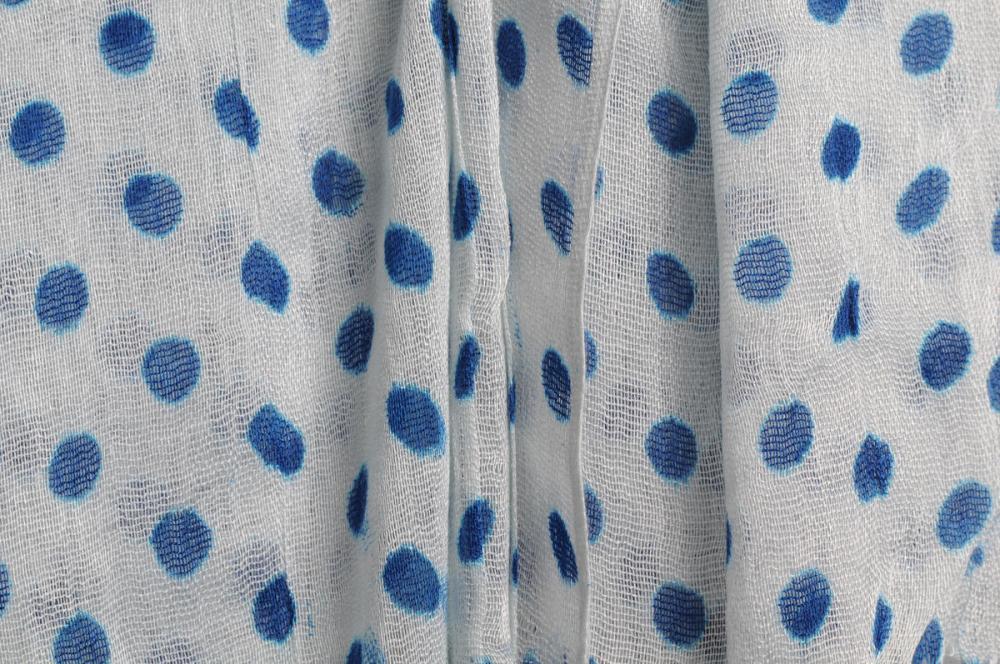 Liss Kiss Blue Polka Dots On White With Tassels - Scarf
