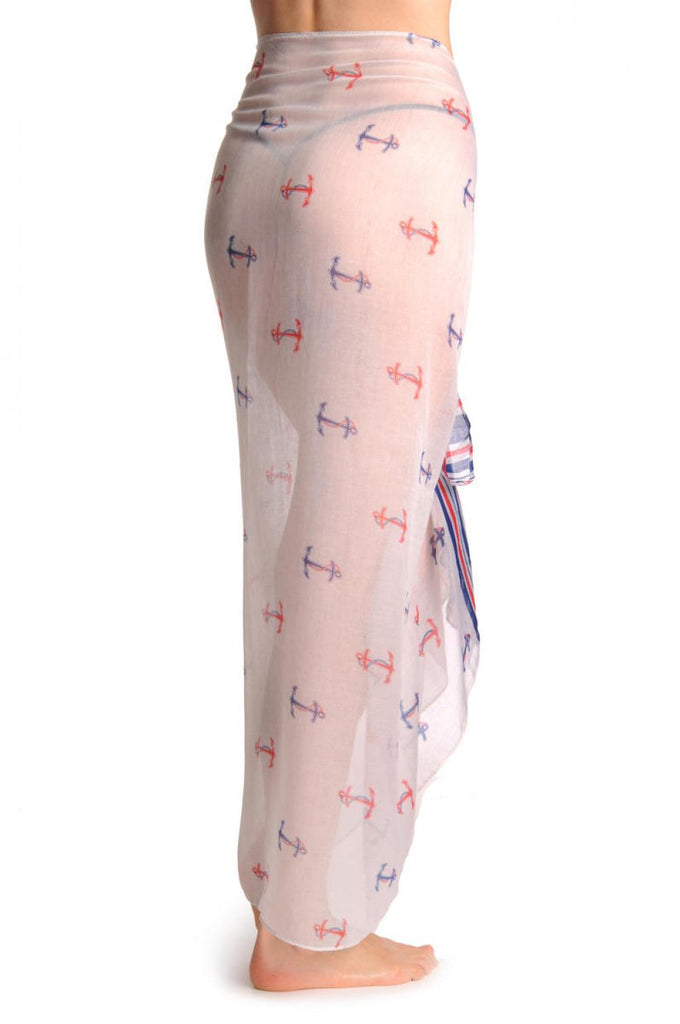 Liss Kiss Blue & Red Anchors With Striped Trim Unisex Scarf & Beach Sarong - Scarf