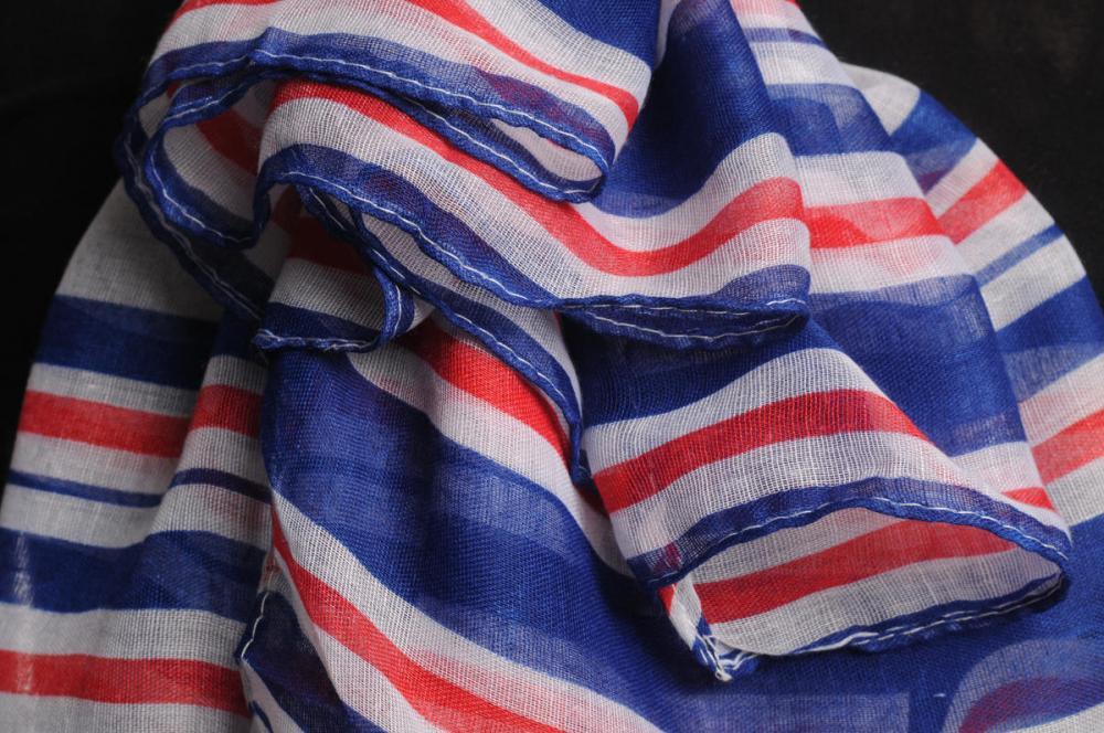 Liss Kiss Blue & Red Anchors With Striped Trim Unisex Scarf & Beach Sarong - Scarf