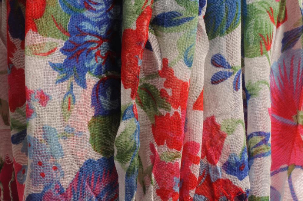 Liss Kiss Blue & Red Summer Garden Flowers On White - Scarf